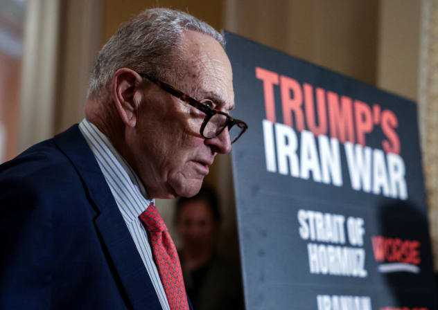 Senate Minority Leader Chuck Schumer (D-NY) takes questions during a press conference following the Democrats weekly policy lunch on Capitol Hill in Washington, DC, US, April 14, 2026.