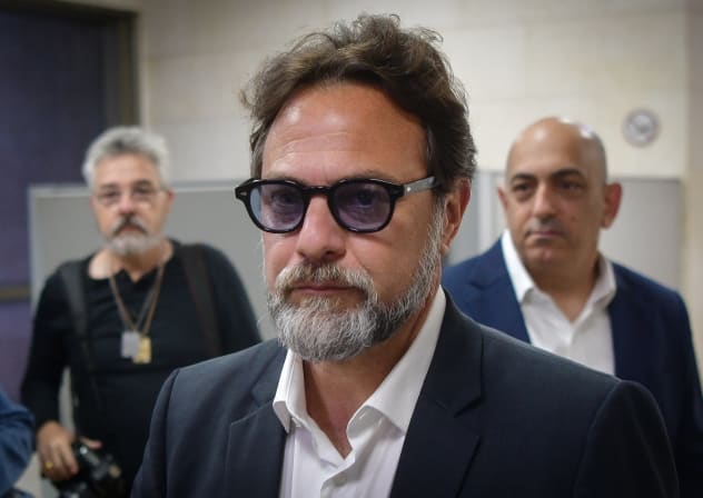 Ofer Golan arrive for a court hearing of Yonatan Orich and Eli Feldstein who were arrested in the so-called Qatargate investigation, at the Magistrate's Court in Rishon Lezion, April 1, 2025.