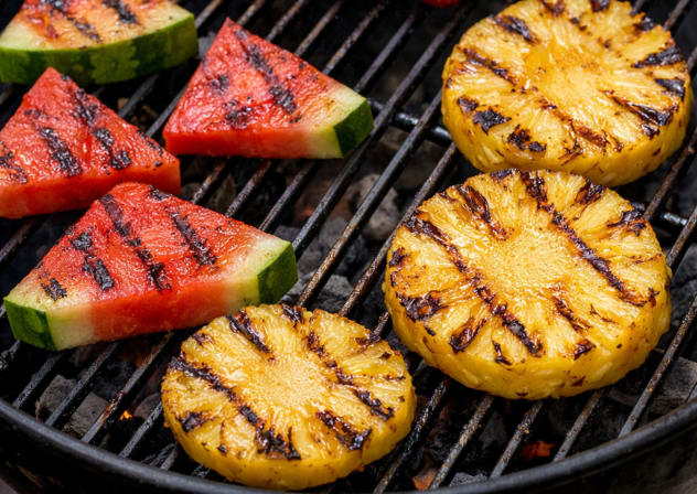 Grilled fruit with honey lemon glaze.