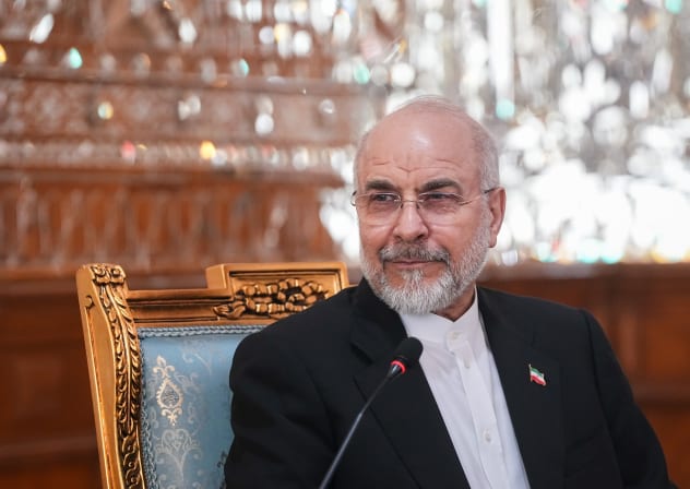 Iran's top negotiator and speaker of its Parliament, Mohammad Bagher Ghalibaf, meets the head of Pakistan's Army Field Marshal Syed Asim Munir (not pictured) on April 16, 2026 in Tehran, Iran.