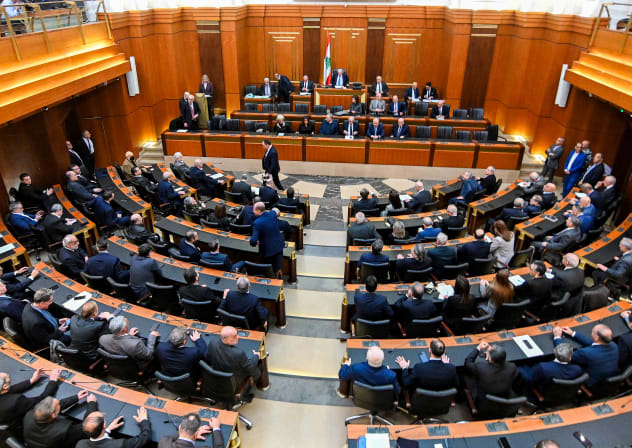 Lebanon's Parliament Speaker Nabih Berri heads a parliamentary session at the headquarters in Beirut on March 9, 2026.