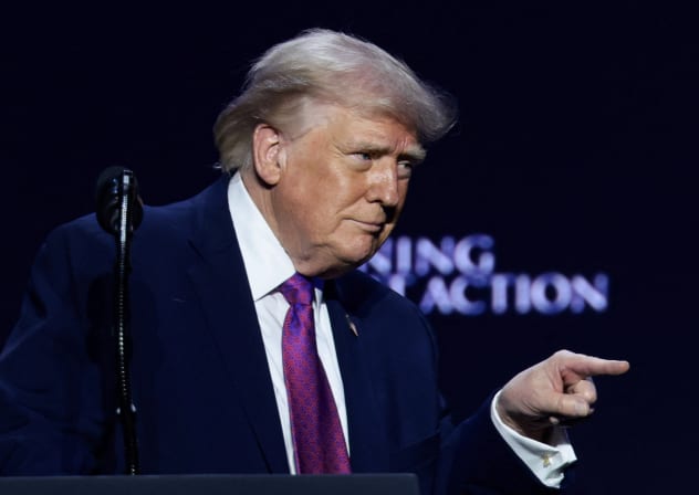 US President Donald Trump points his finger during an event in Phoenix, Arizona, on April 17. 