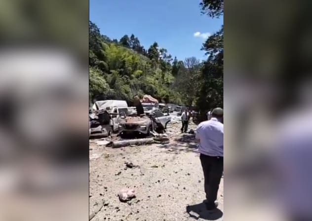 Scene of explosives attack in western Colombia, April 25, 2026.
