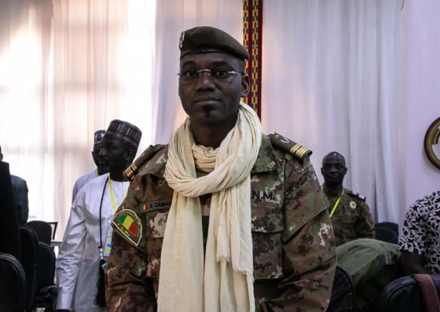 Colonel Sadio Camara, Minister of Defense and Veterans of Mali, is seen at the meeting of Ministers of the Alliance of Sahel States (AES), Ouagadougou, February 15, 2024.