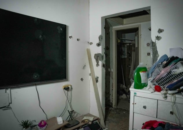 The aftermath of Hamas's terror attack on a residence in Kibbutz Holit during the October 7 massacre, pictured October 26, 2023.