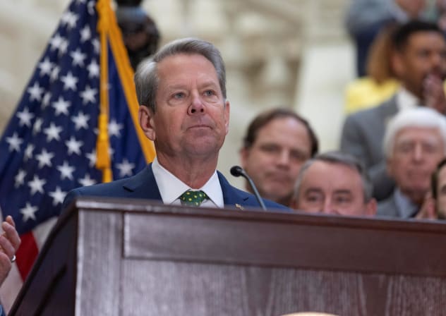 GEORGIA GOV. Brian Kemp speaks during a press conference last month.