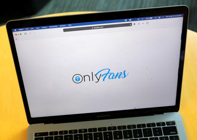 The logo for OnlyFans is seen on a device; illustrative, August 19, 2021.
