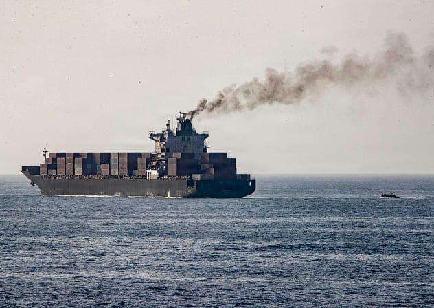 US FORCES patrol the Arabian Sea near M/V Touska on April 20, 2026, after firing upon the Iranian-flagged vessel that the US accused of attempting to violate the US naval blockade of Iranian ports near the Strait of Hormuz.