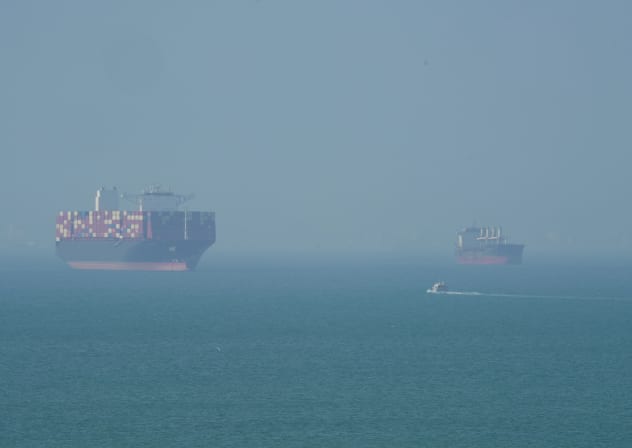 A Cargo boat navigates the sea on April 28, 2026 on Qeshm Island, Iran in the Strait of Hormuz.