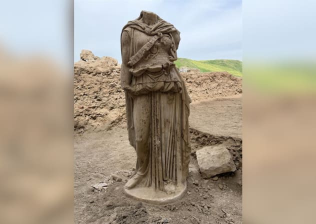 Marble statue of Athena found by archaeologists in Laodicea’s Western Theater near Denizli, Turkey, April 23, 2026.