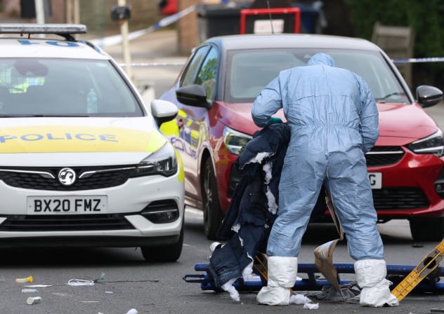 A member of the forensic team works at the scene, after a man was arrested following a stabbing incident in the Golders Green area, which is home to a large Jewish population, in London, Britain, April 29, 2026.