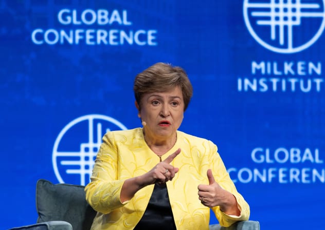 Kristalina Georgieva, Managing Director of the International Monetary Fund speaks during the Milken Institute Global Conference 2026 in Beverly Hills, California, US, May, 4, 2026.
