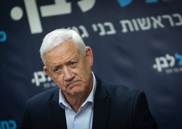 MK Benny Gantz leads a faction meeting at the Knesset, earlier this year.