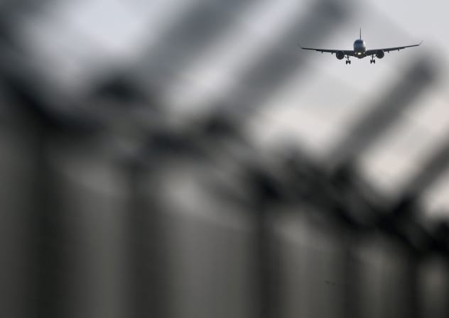 A SWISS Airlines aircraft prepares to land at Brussels International Airport amid a possible jetfuel shortage in Europe, in Zaventem, Belgium, April 17, 2026.