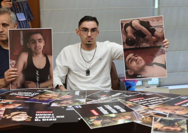 Former hostage Rom Braslavski attends a press conference in the Knesset, calling for the establishment of a state commission of inquiry into the events of October 7, May 11, 2026.