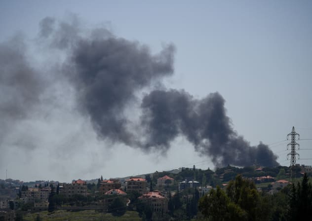 Smoke rises following an Israeli strike in Kfar Tebnit, Lebanon, May 11, 2026. 