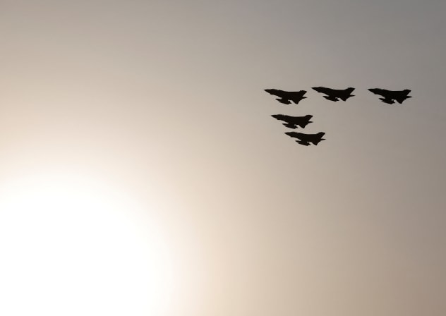 Saudi Royal Air Force fighter jets perform a fly-by during Saudi Arabia's 95th National Day celebrations in Riyadh, Saudi Arabia, September 23, 2025.