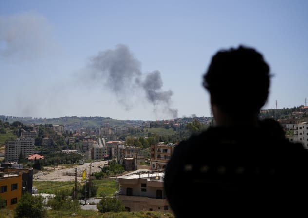 Smoke rises following an Israeli strike in Kfar Tebnit, Lebanon, May 11, 2026. 