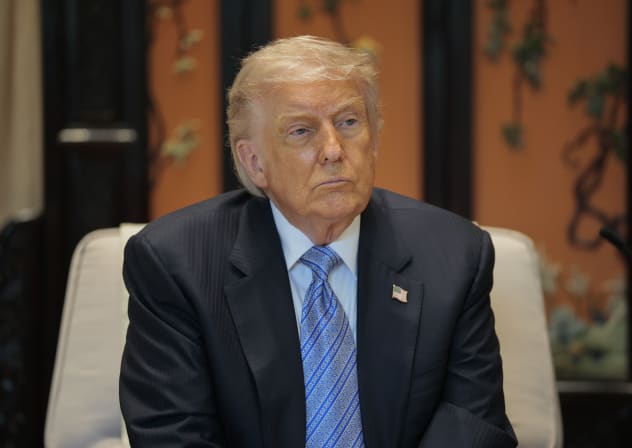 US President Donald Trump looks on during a meeting with Chinese President Xi Jinping (not pictured) on the sidelines of a visit to Zhongnanhai Garden on May 15, 2026 in Beijing, China.