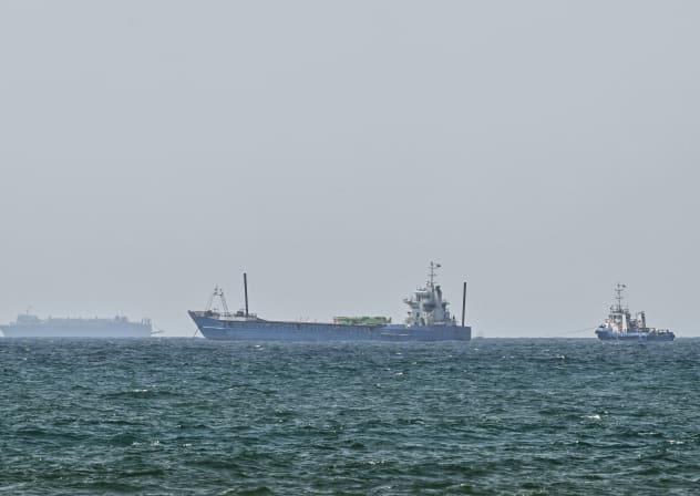 Vessels are anchored off the coast of Sharjah in the United Arab Emirates on May 21, 2026; illustrative.