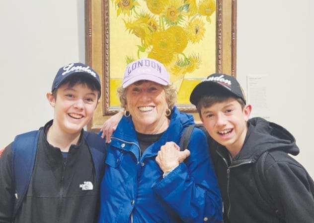IN LONDON: The writer with grandsons Tal (R) and Mendy, in front of a  Vincent Van Gogh masterpiece – ‘Sunflowers’ at the National Gallery, Trafalgar Square.