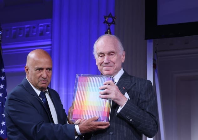 Ronald S. Lauder, President of the World Jewish Congress, receives an award at the Jerusalem Post 2026 Annual Conference in New York City on June 1, 2026. 