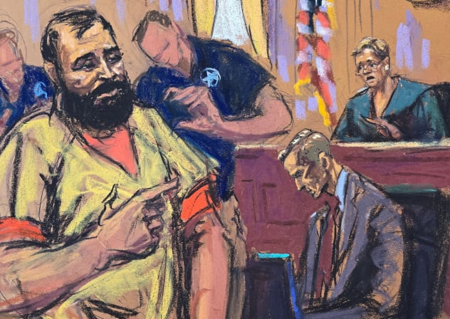 Mohammad Baqer Saad Dawood Al-Saadi, an Iraqi man accused of helping Iran-backed militia's plans for attacks in the United States and Europe, stands before U.S. District Judge Colleen McMahon during his arraignment in Manhattan federal court in New York City, US, June 1, 2026 in a courtroom sketch