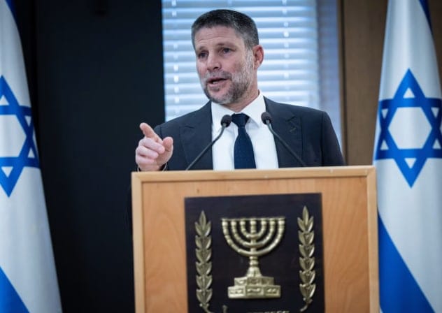 Israeli Finance Minister Bezalel Smotrich holds a press conference at the Finance Ministry in Jerusalem, May 19, 2026.