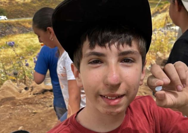 Twelve-year-old Alon Horwitz who discovered an ancient gemstone at Korazim National Park in the Galilee, June 1, 2026.