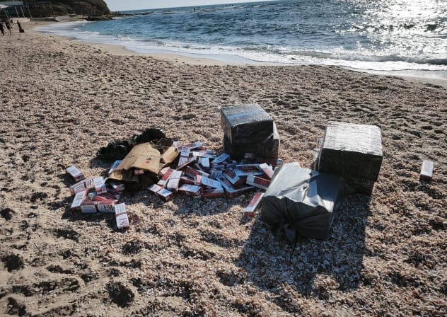 Smuggled cigarettes recovered by Israel Police, June 1, 2026.