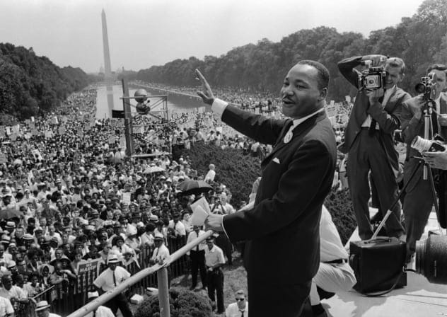Dr. Martain Luther King gave his most famous speech, ‘I have a dream,’ before the Lincoln Memorial during the 1963 March  on Washington for Jobs and Freedom.