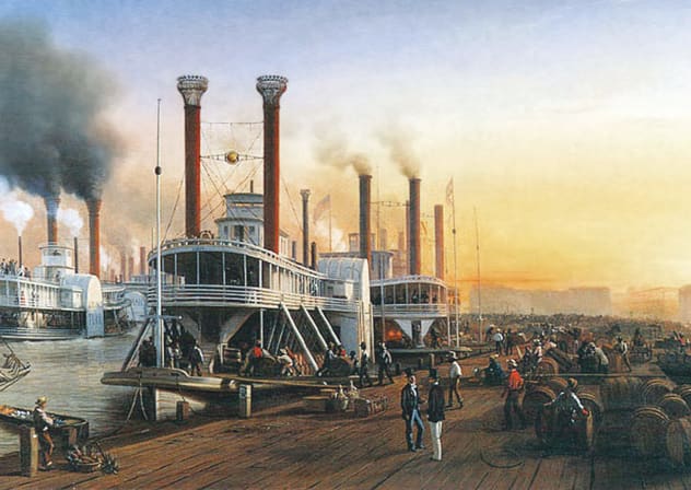 Mississippi River steamboats at New Orleans, 1853.