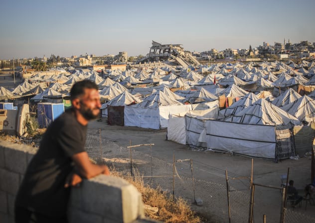 Displaced Palestinians are seen near their tents in Gaza City, June 1, 2026.