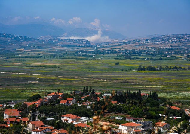 Explosions and smoke rise following Israeli airstrikes in southern Lebanon, as seen from the Israel-Lebanon border, June 01, 2026.