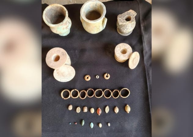 Cache of ancient Egyptian artifacts discovered at Heliopolis necropolis site in Egypt, June 4, 2026.