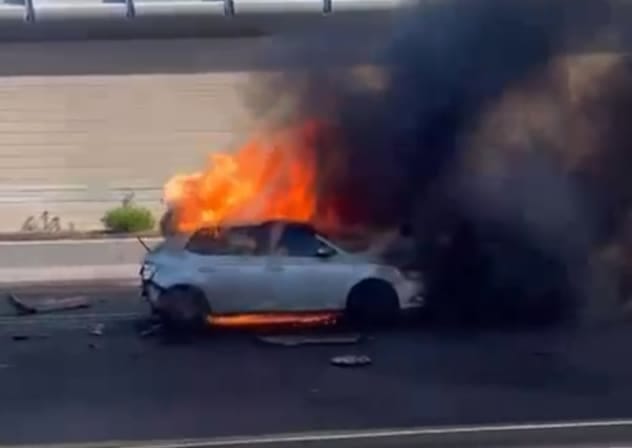 Paramedics respond to scene where vehicle was blown up on Highway 20, June 4, 2026.