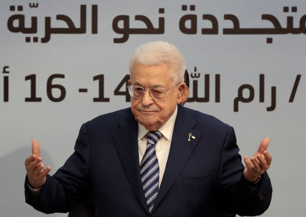 PALESTINIAN AUTHORITY President Mahmoud Abbas gestures during the 8th General Conference of Fatah in Ramallah in May 2026.