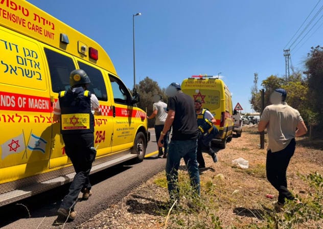 Drive-by shooting attack at Kochav Yair gas station, June 7, 2026.