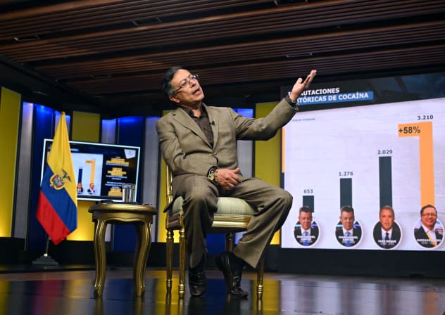 Colombia's President Gustavo Petro gestures as he speaks during an interview with AFP at the Casa de Narino Presidential Palace in Bogota in June, 2026.