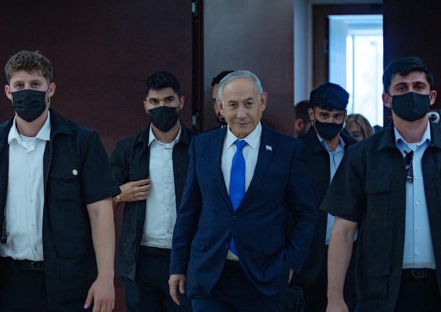 Israeli Prime Minister Benjamin Netanyahu walks outside his office at the Knesset, the Israeli parliament in Jerusalem, June 3, 2026. 