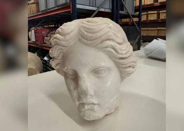 Marble bust believed to depict the Roman goddess of love Venus found on a beach in Alicante, Spain, June 10, 2026.