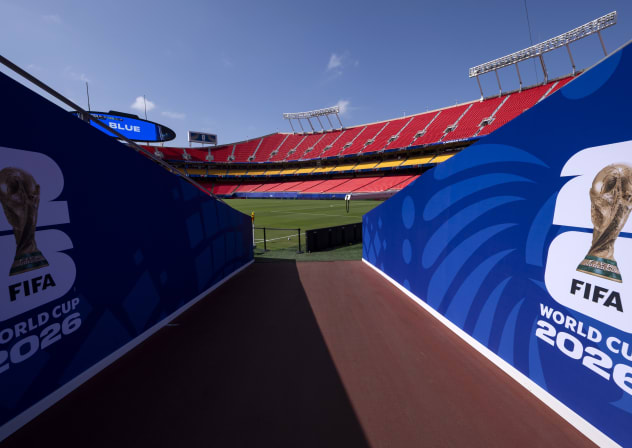 A general view of FIFA World Cup 2026 signage at Kansas City Stadium on June 08, 2026 in Kansas City, Missouri. 