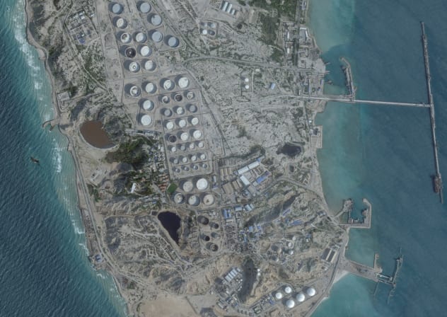 A satellite image shows an oil terminal at Kharg Island, Iran, February 25, 2026. 