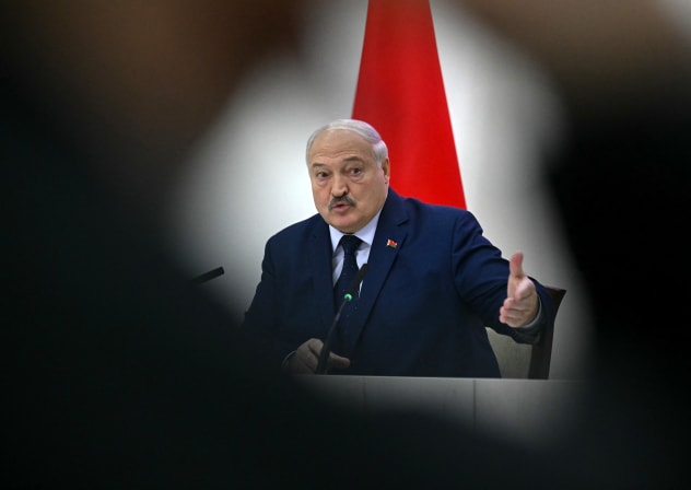 Belarusian President and presidential candidate Alexander Lukashenko meets with the media after voting in Belarus' presidential election in the capital Minsk on January 26, 2025.
