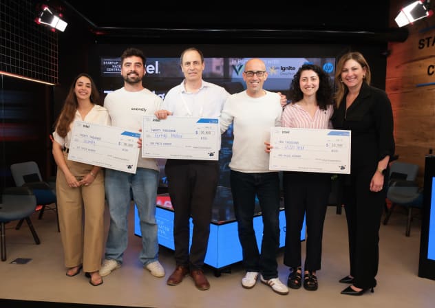 The winners of Startup Nation Central and Intel's Edge AI Tech Challenge pose for a picture.