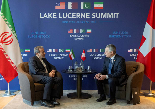  SWITZERLAND-US-IRAN-DIPLOMACY-WAR Iran's Minister of Foreign Affairs Seyyed Abbas Araghchi (L) and Swiss Federal Council, Ignazio Cassis take part in bilateral discussions at the Burgenstock resort in Obbuergen, near Lucerne on June 21, 2026.