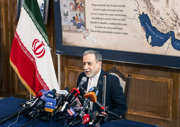 Iran's Foreign Minister Abbas Araghchi attends a press conference at the Iranian embassy on May 15, 2026 in New Delhi, India.