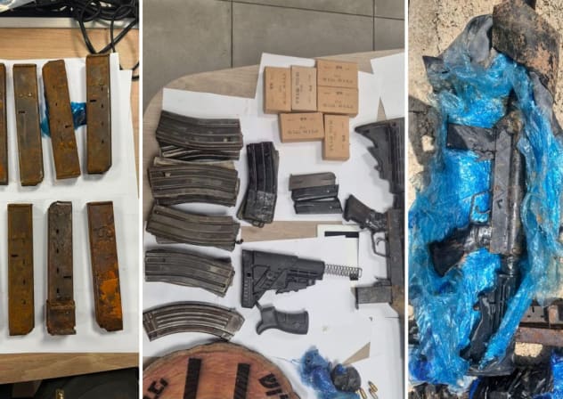 Weapons and ammunition seized by Israel Police in a raid in Kfar Yarka on July 10, 2026. 