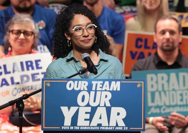 Congressional candidate Darializa Avila Chevalier speaks during a Get Out the Vote (GOTV) rally at King's Theater on June 18, 2026 in New York City.