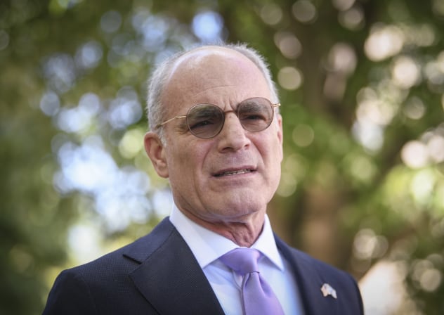 Israeli Ambassador to the United States Yechiel Leiter speaks to the media outside the U.S. State Department in Washington, DC, after a meeting with U.S. Secretary of State Marco Rubio and Lebanese Ambassador to the U.S. Nada Hamadeh, April 14, 2026.